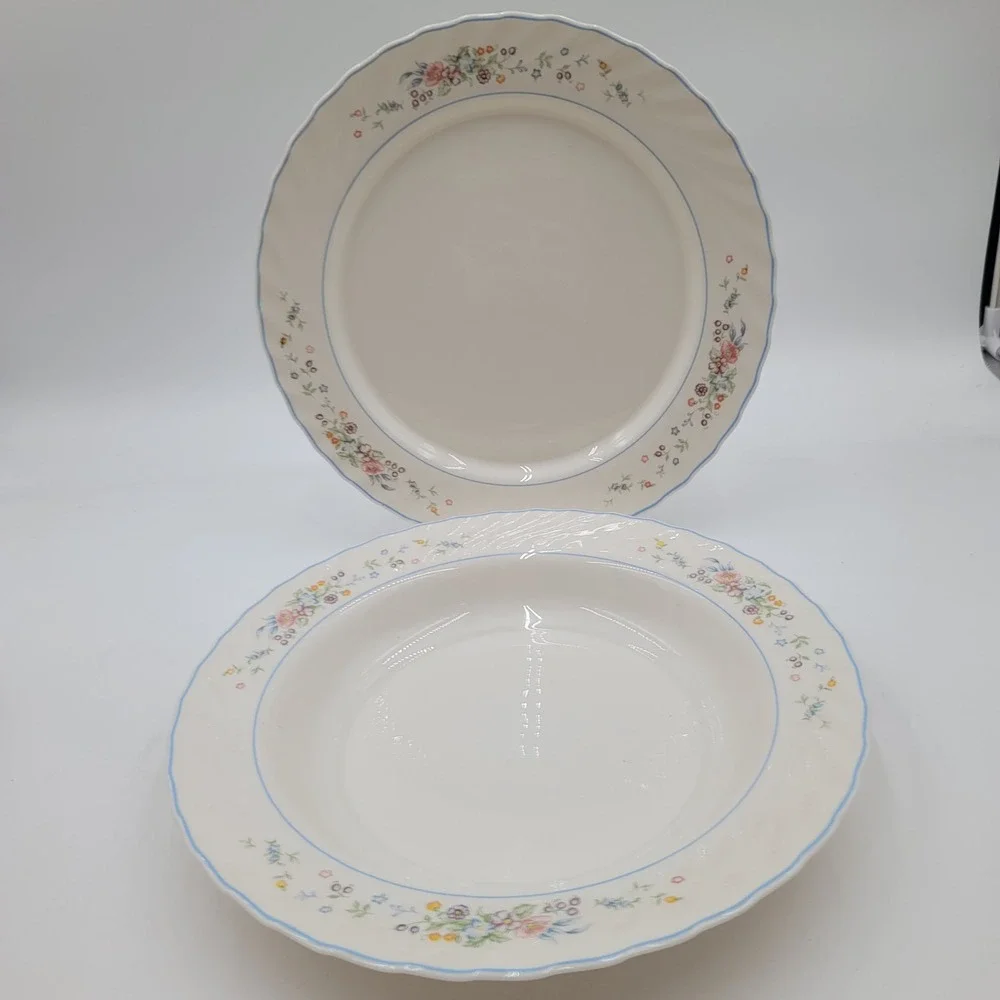 Arcopal France Victoria Floral Serving Plate and Pasta Serving Bowl White Opal